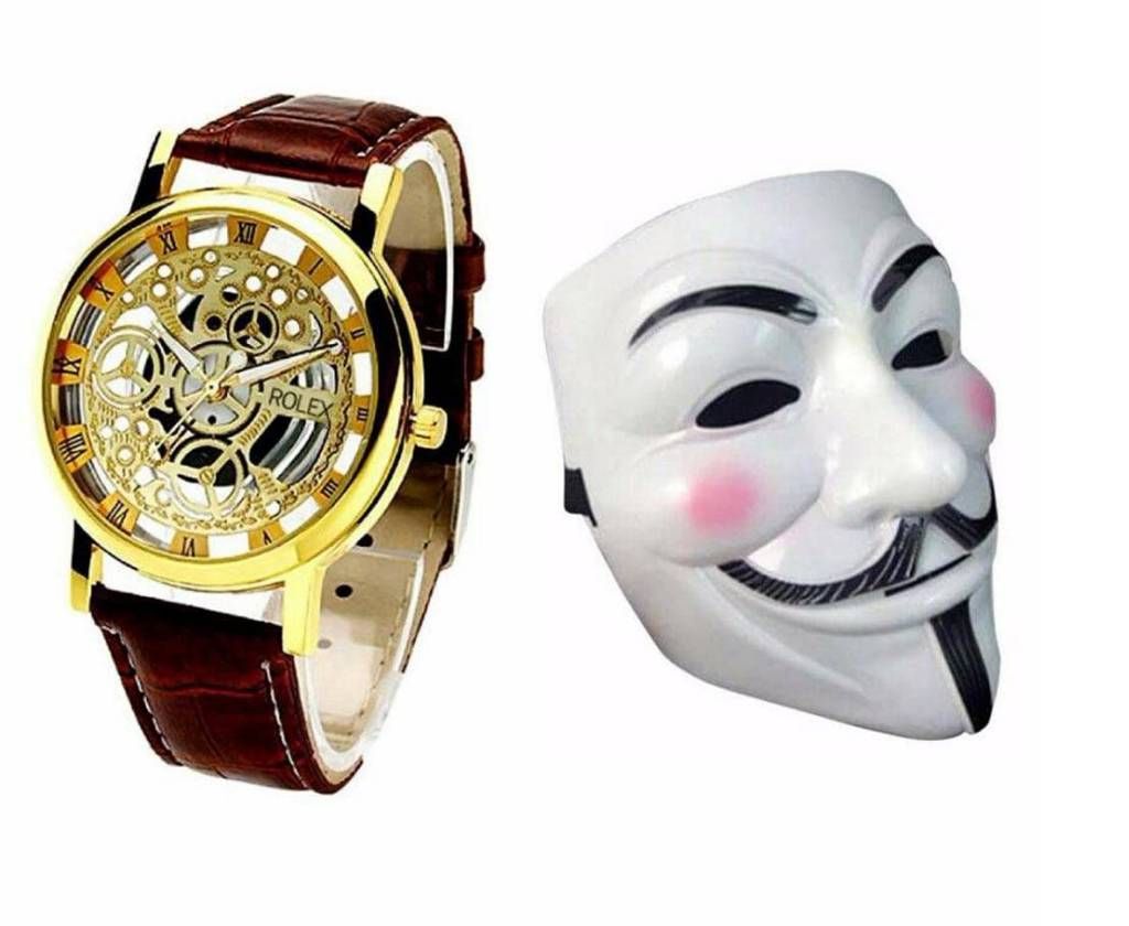 Rolex gents watch copy and anonymous mask combo