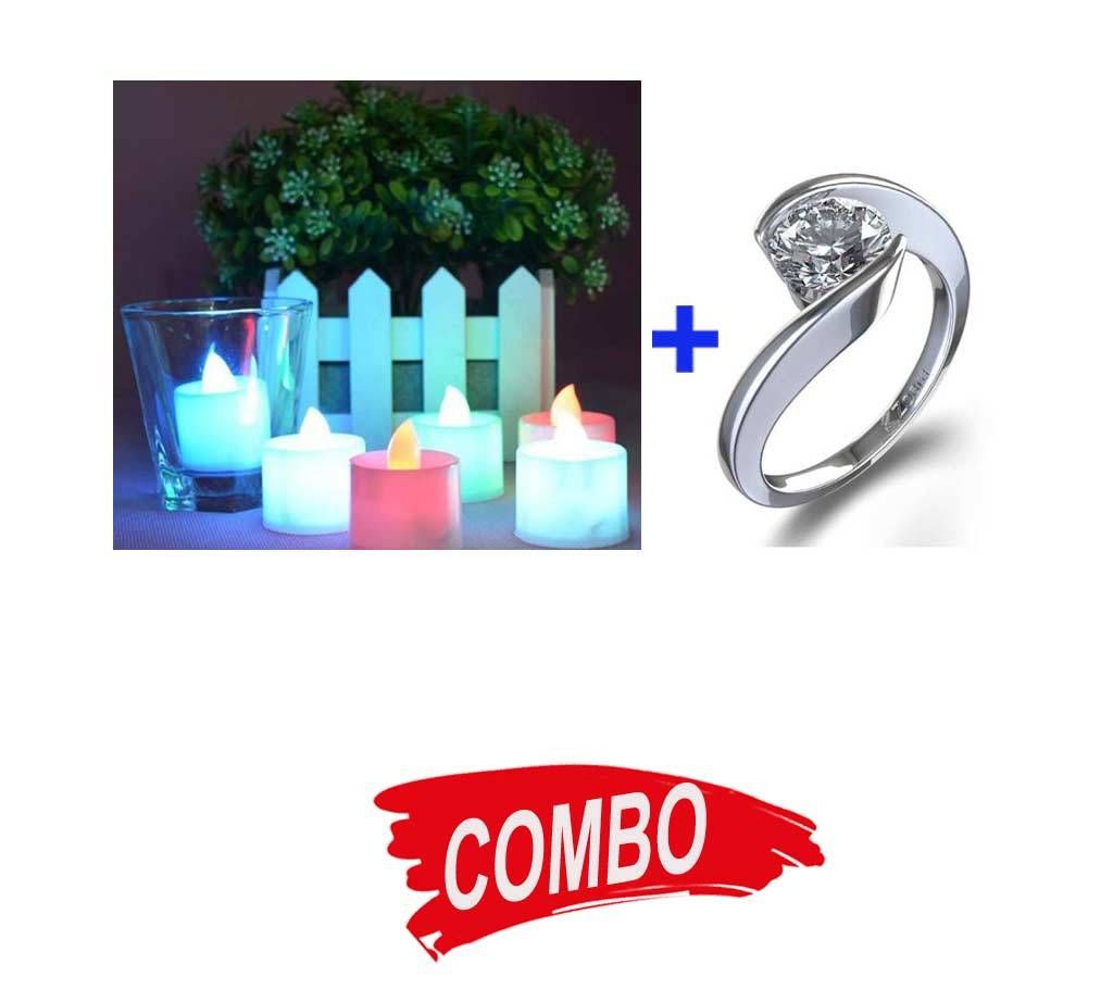 LED tea light candle - 3 Pcs + Silver Finger Ring for Women Combo Offer 