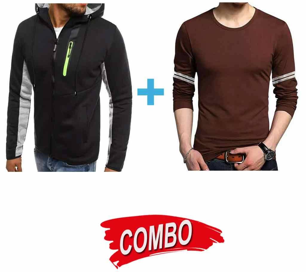 Mens Long Slevee T Shirt + Menz Long Sleeve Hoodie - Combo Offer