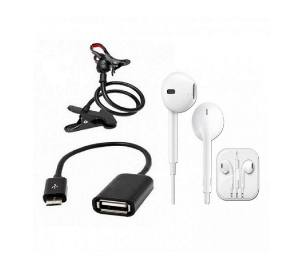 360 Rotate Stand+Micro USB OTG Cable + Apple Earphone