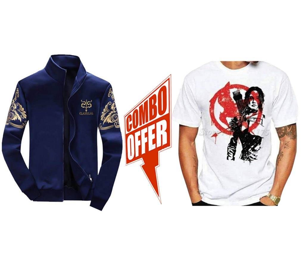 full sleeve jacket+print t shirt Combo Offer 