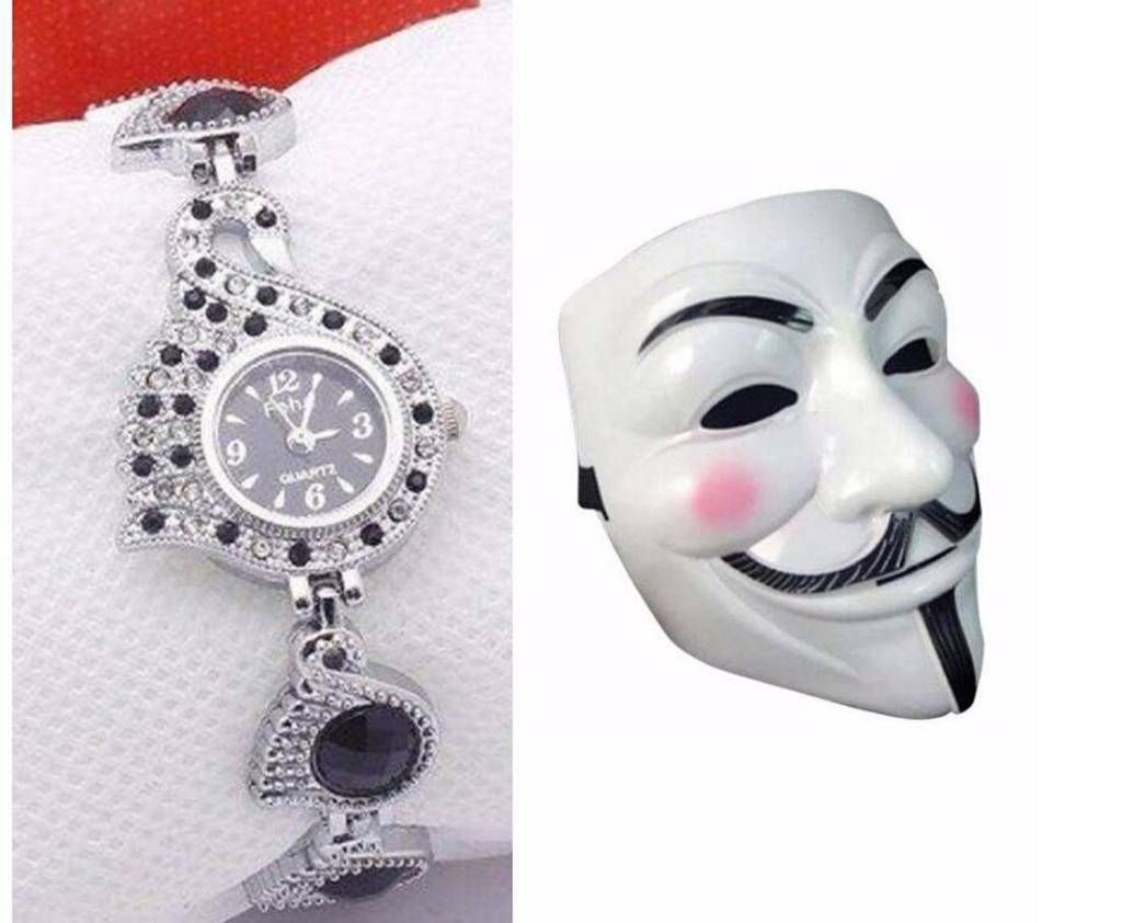 Peacock watch for women and Anonymous mask combo