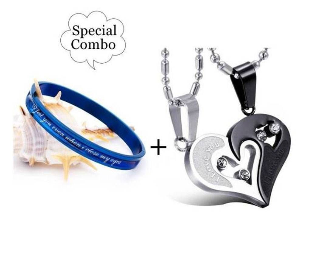 I Love You Pendant & Stainless Steel Bracelet