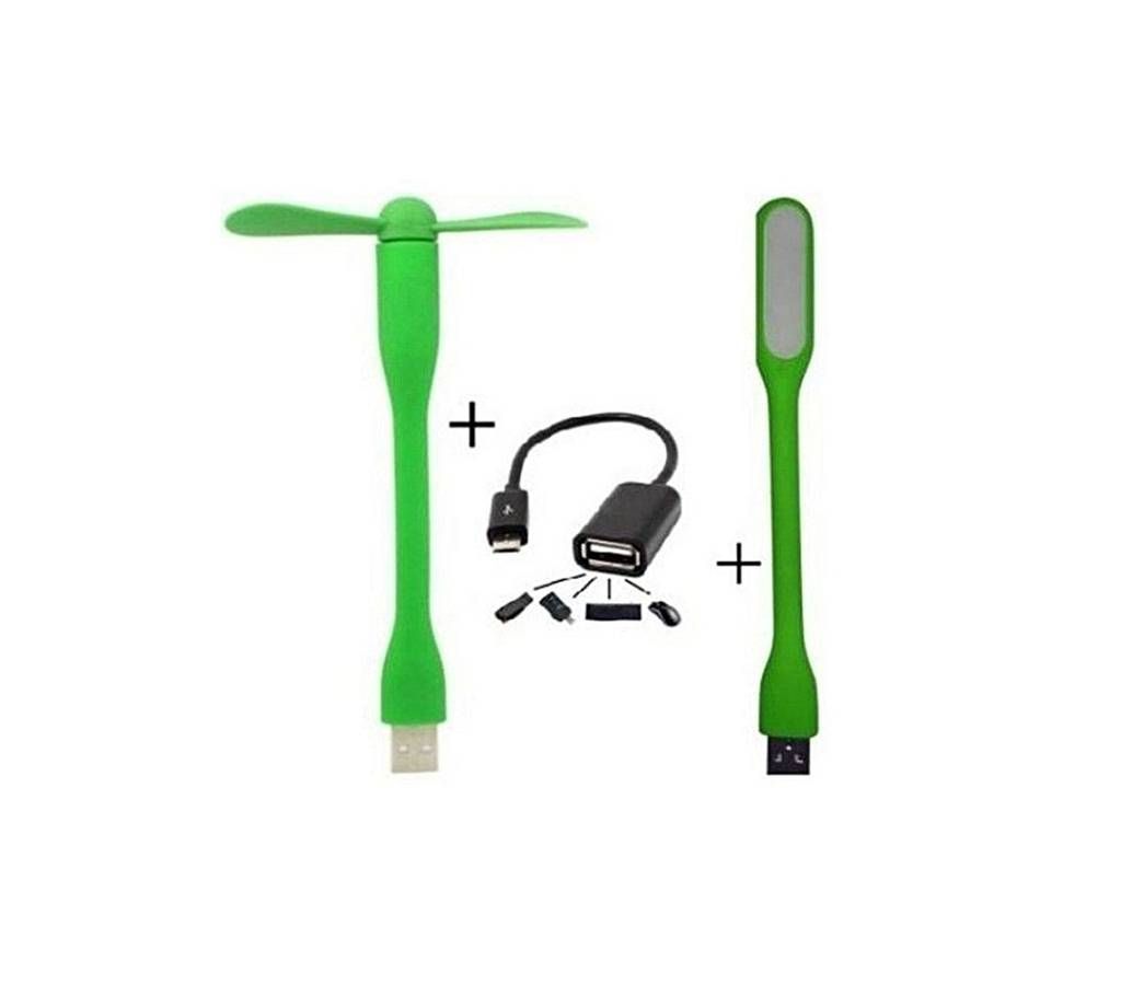 Combo of USB Fan and USB Light And OTG Cable