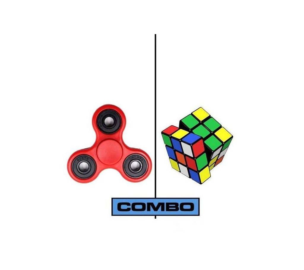 Combo Pack of Black Fidget Spinner and Rubik Magic Cube