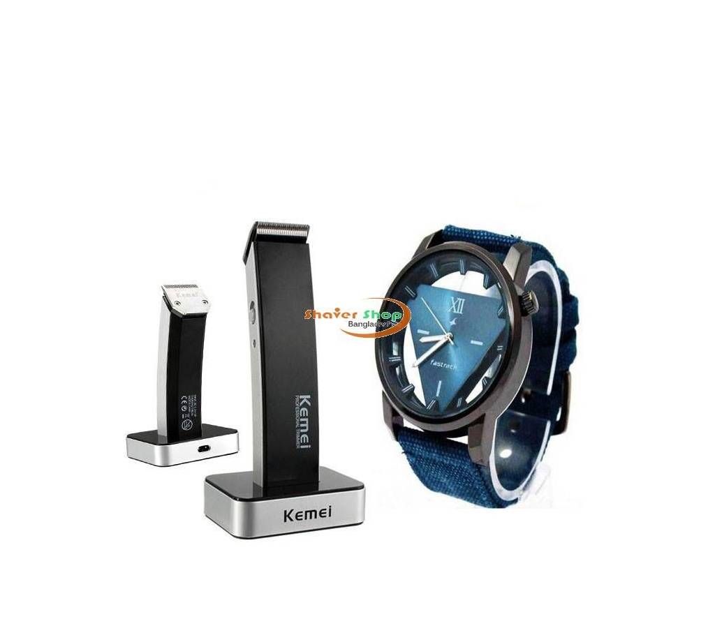 Combo of Kemei New Exclusive Rechargeable Hair Trimmer With Clipper For Men KM-619+ fastrack watch