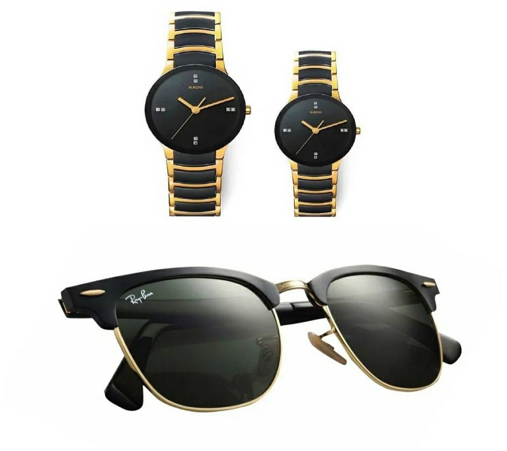 Rado Gents Wrist Watch (Copy) + Rado Ladies Wrist Watch (copy) + RAY BAN Gents Sunglasses (copy) combo offer