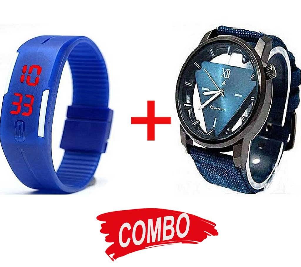Watch BM115 Analog Watch for Men - Blue + Silicone Digital LED Band for Boys - Blue