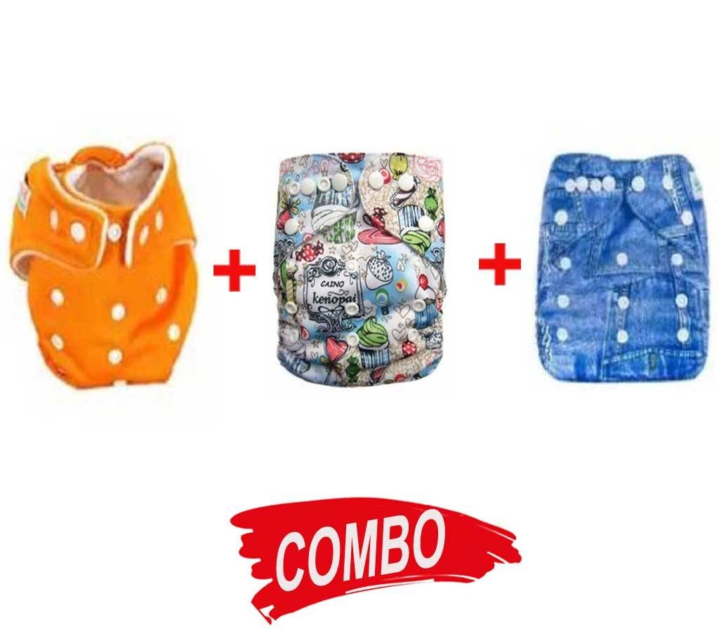 Orange Cotton Cloth Diaper for Baby + Reusable Baby Cloth Diaper Pant + Prints Washable Baby Nappies Diaper All In One Size Combo Offer 