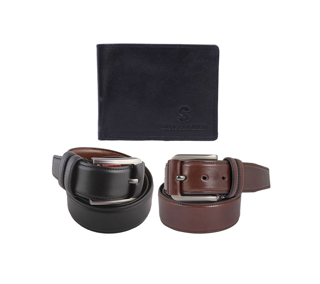 Artificial Leather Belt (2 Pieces) + Wallet Combo Pack For Man