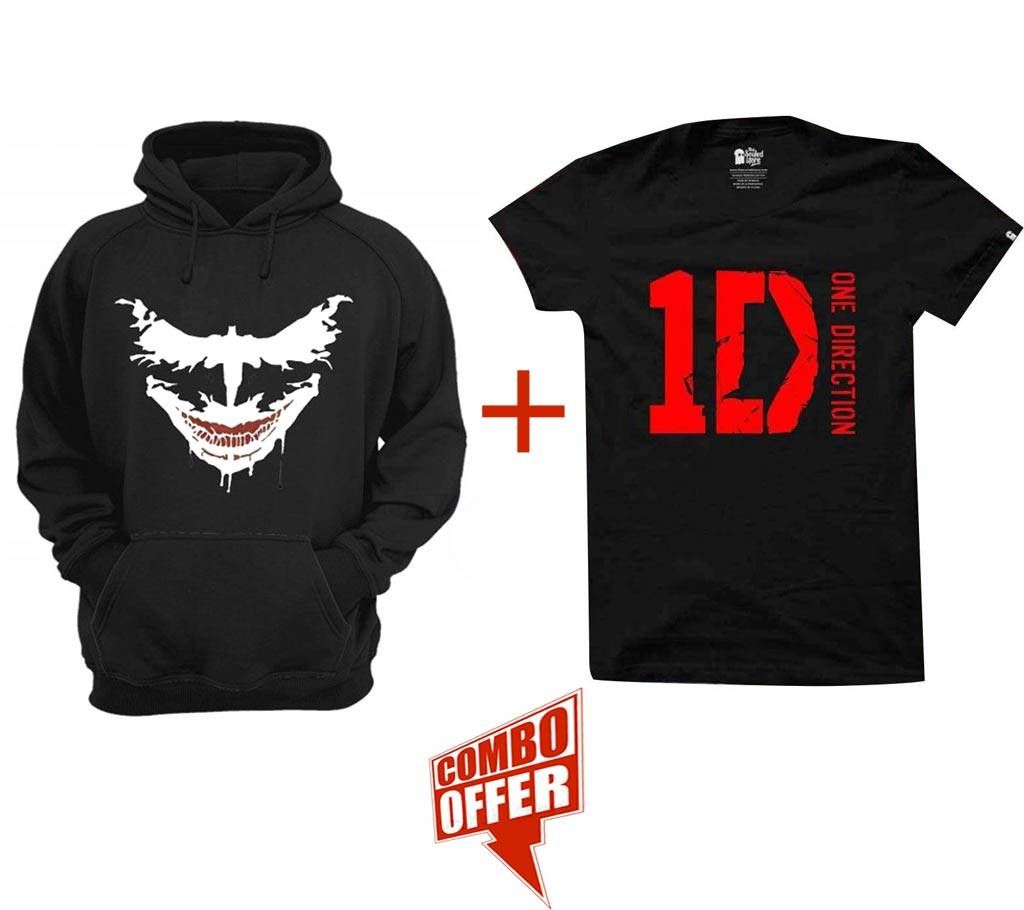 Joker-Black-Mens-Hoodie+Gents Summer T-Shirt - One Direction Combo Offer 