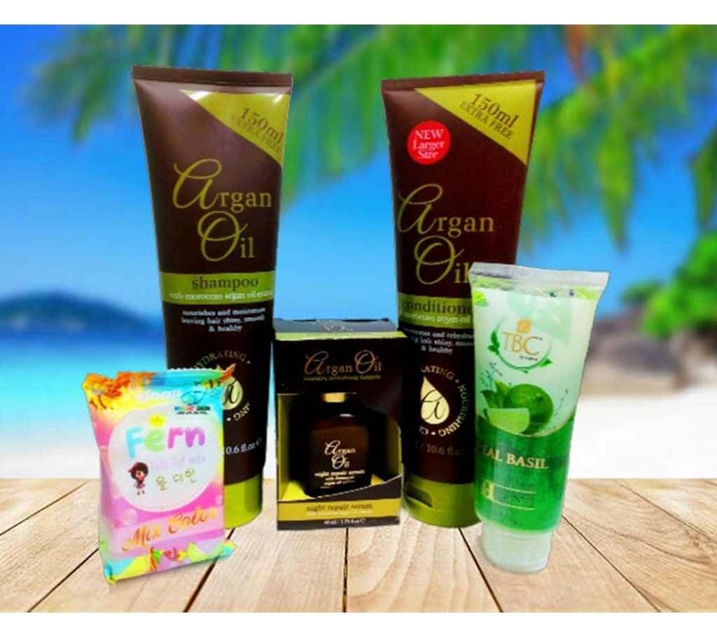 Argan Shampoo, Conditioner,Night Repair Serum, Fern Omo Soap & TBC Real Basil Combo Offer UK TH IN
