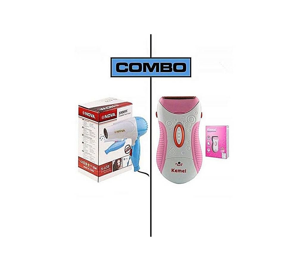 Combo of Nova - 658 Hair Dryer and Kemei keda Shaver - Multi-Color