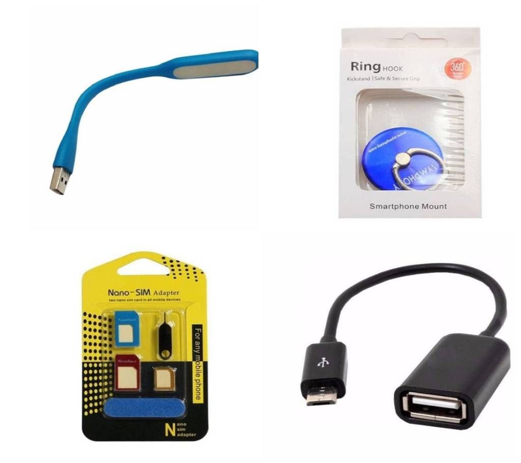 USB Light+Mobile Back Ring+Nano Sim Adapter+OTG Cable combo offer 