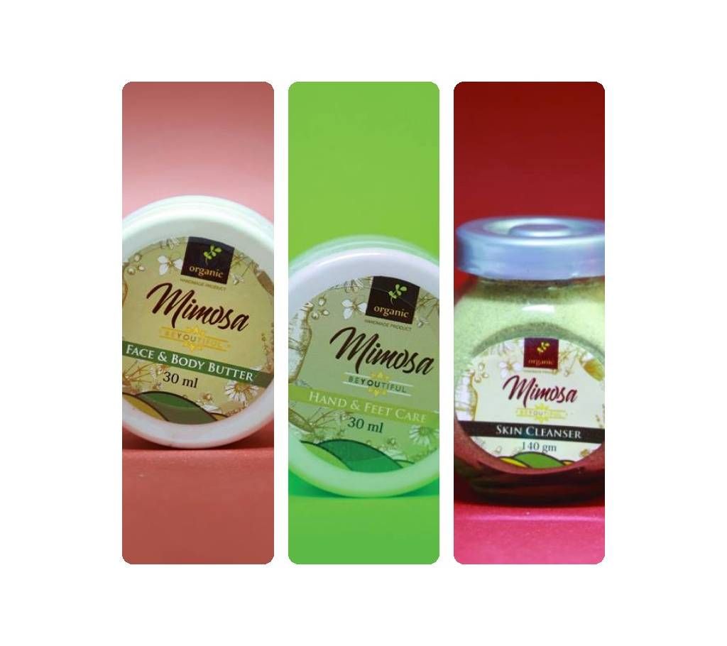 Mimosa Face and Body Butter and Mimosa Hand and Feet Care and Mimosa Skin Cleanser Combo Offer 