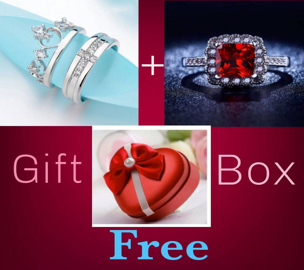 Princeand Princess Crown Couple Ring And Red Color Female Ring