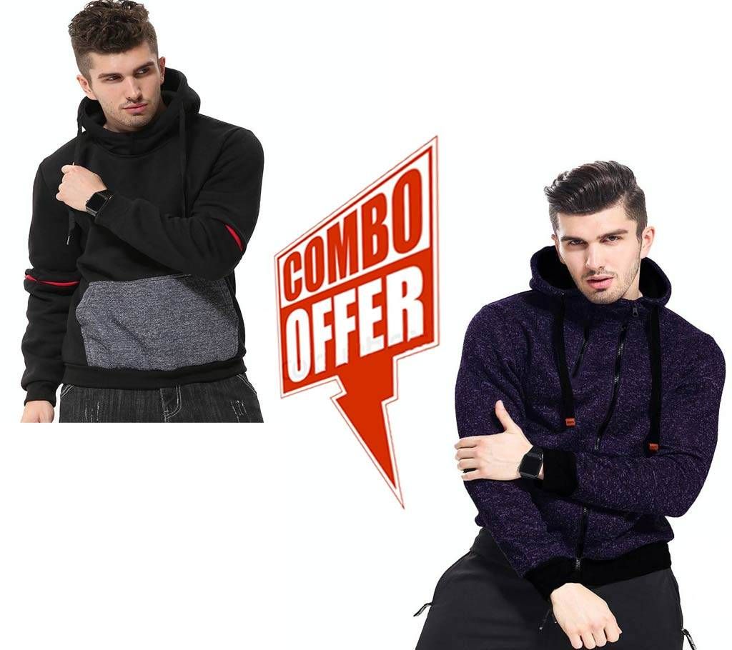 Full Sleeve Gents Casual Hoodie 2pcs Combo offer 