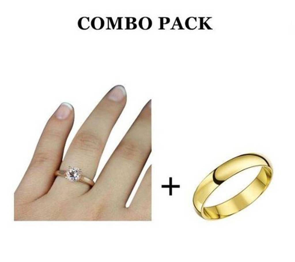 Combo Gold Plated Finger Rings for Couple - Golden