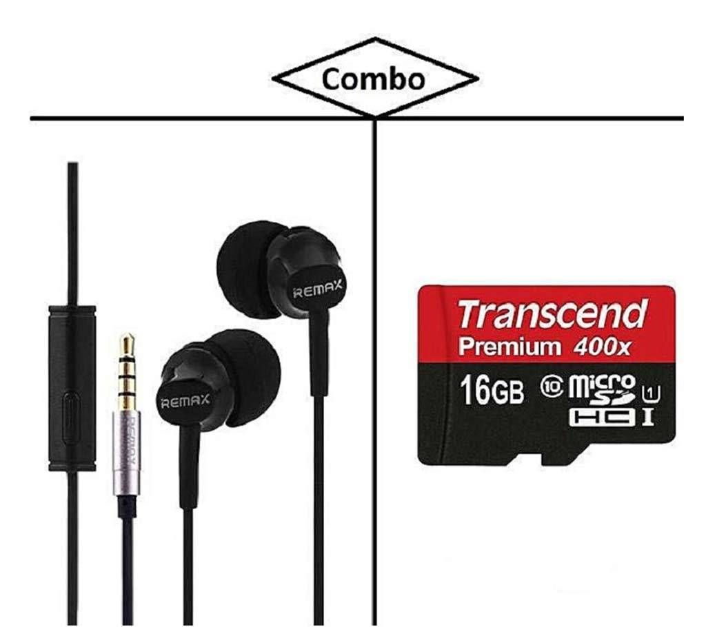 Transcend 16GB Micro Memory Card & REMAX Earphone Combo