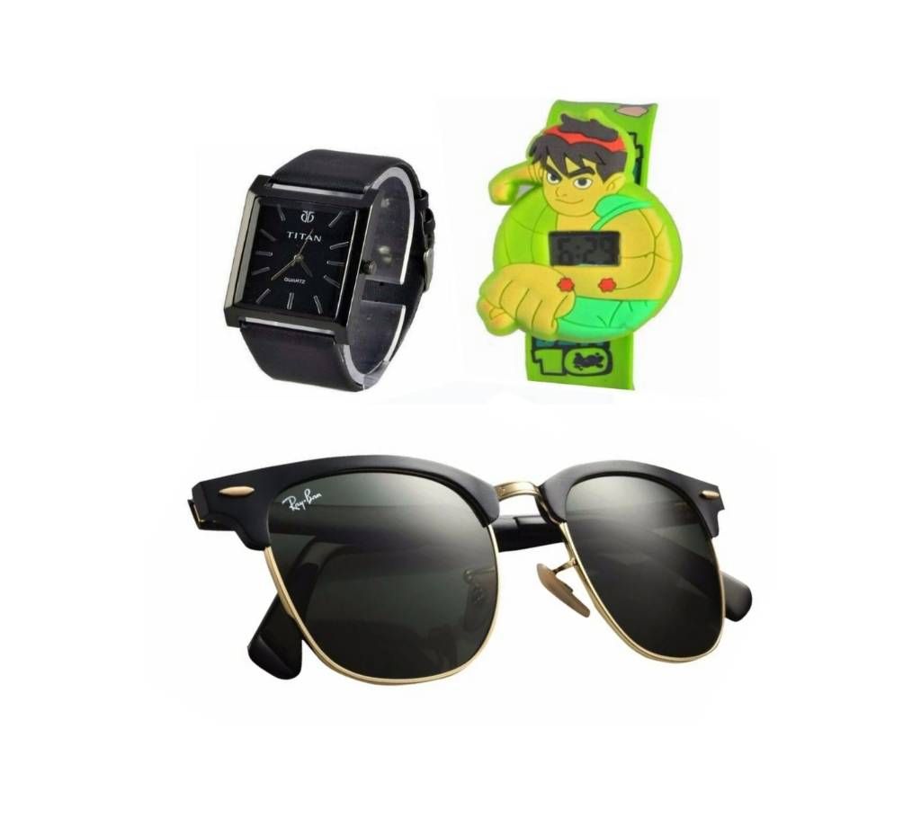 RAY BAN sunglasses for men (copy) + TITAN Gents Wrist Watch (copy) + digital wrist watch for kids combo offer