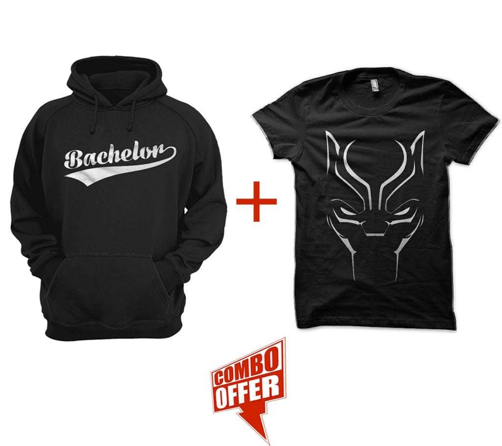Bachelor-Black-Mens-Hoodie+Gents Summer T-Shirt - bpface Combo Offer 