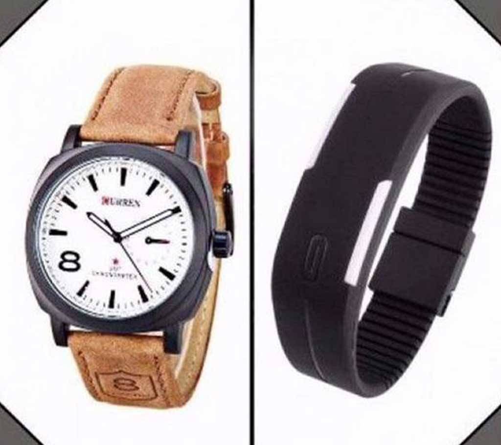 Curren Watch + LED Sports Watch Combo