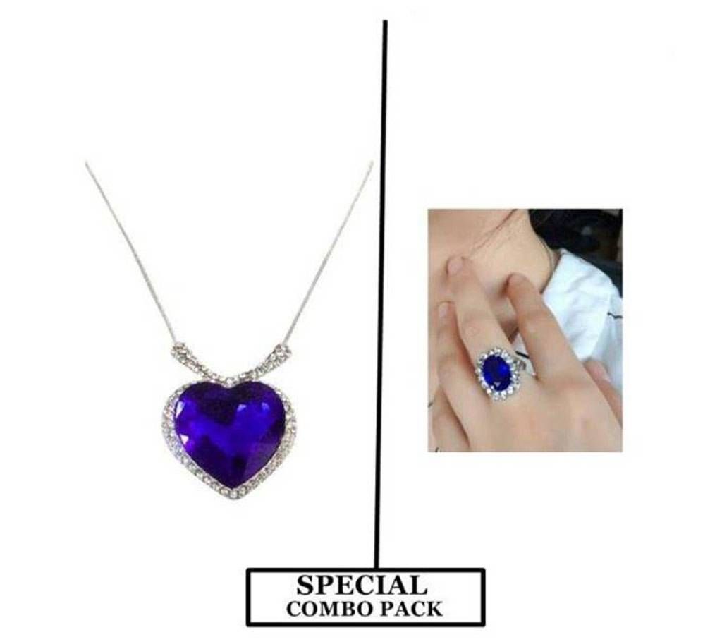 Pendant and Finger Ring for Women - Royal Blue