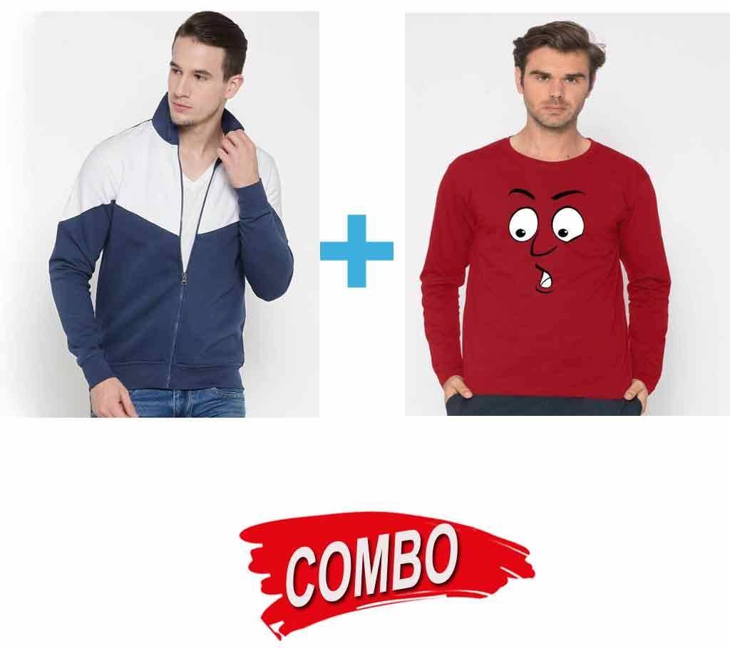 Full Sleeve Gents Casual T-Shirt + Men Long Sleeve Sweat Shirt - Combo Offer