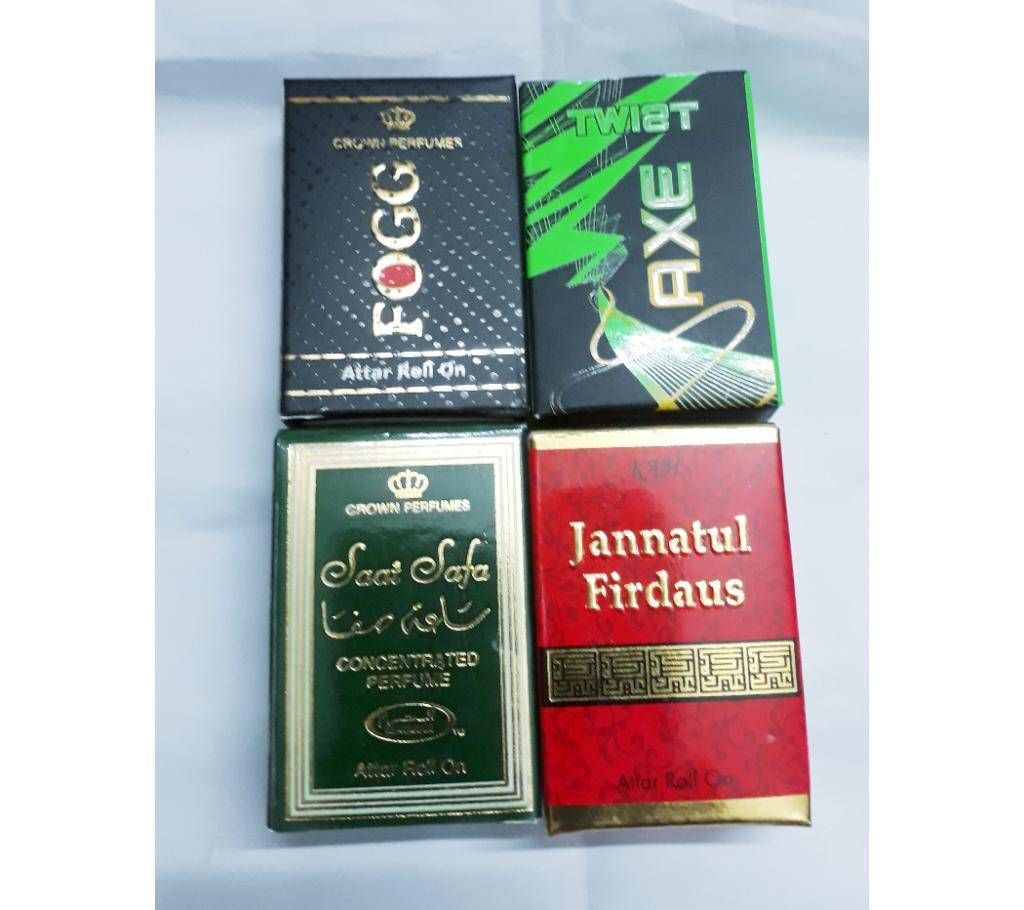 4 pieces atar combo (Saat Safa, Jannatual Firdaous, Axe twist, Fogg) BD