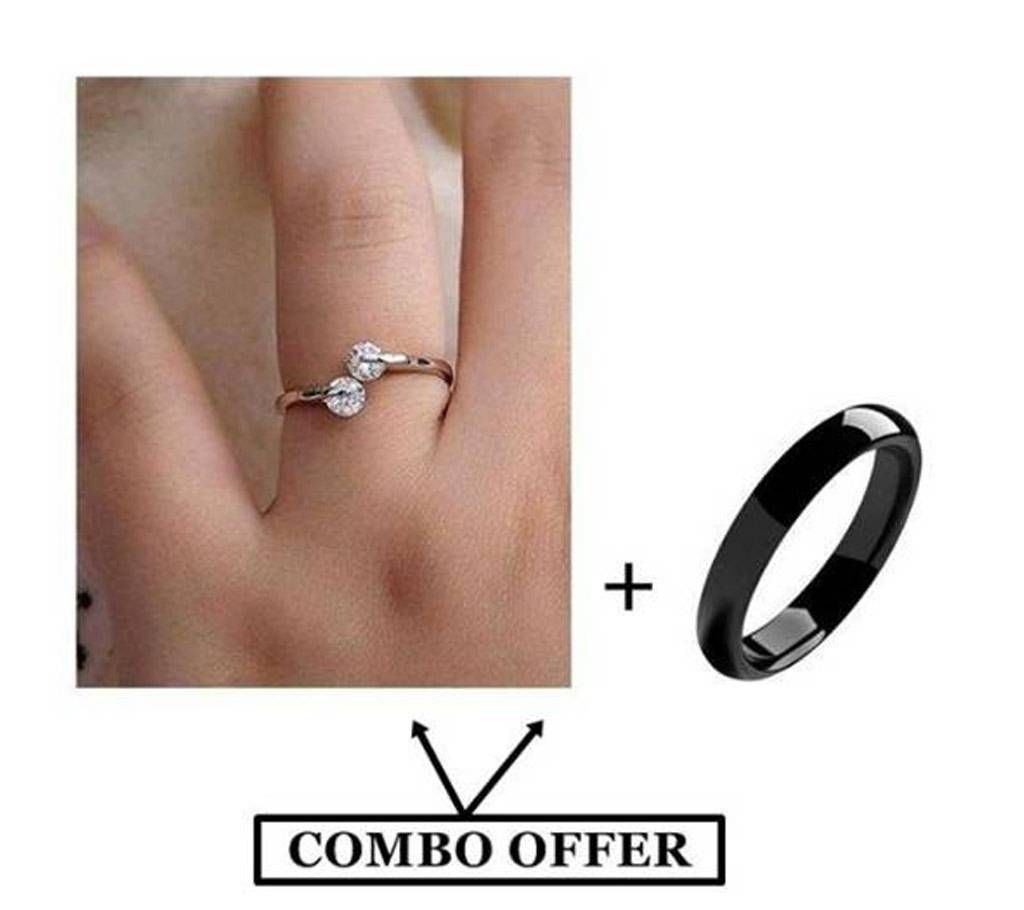 Combo Of Finger Rings for Couple - Black and Rose