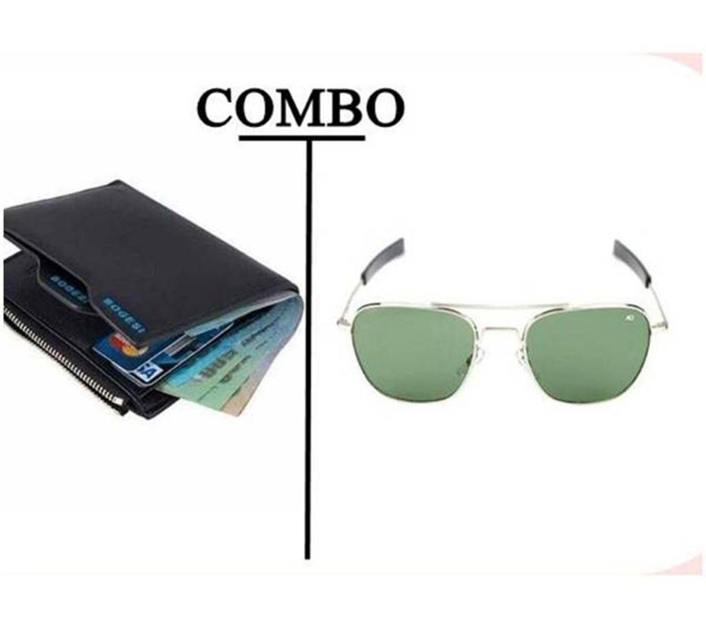 Combo of Leather Wallet & AO copy Men's Sunglasses