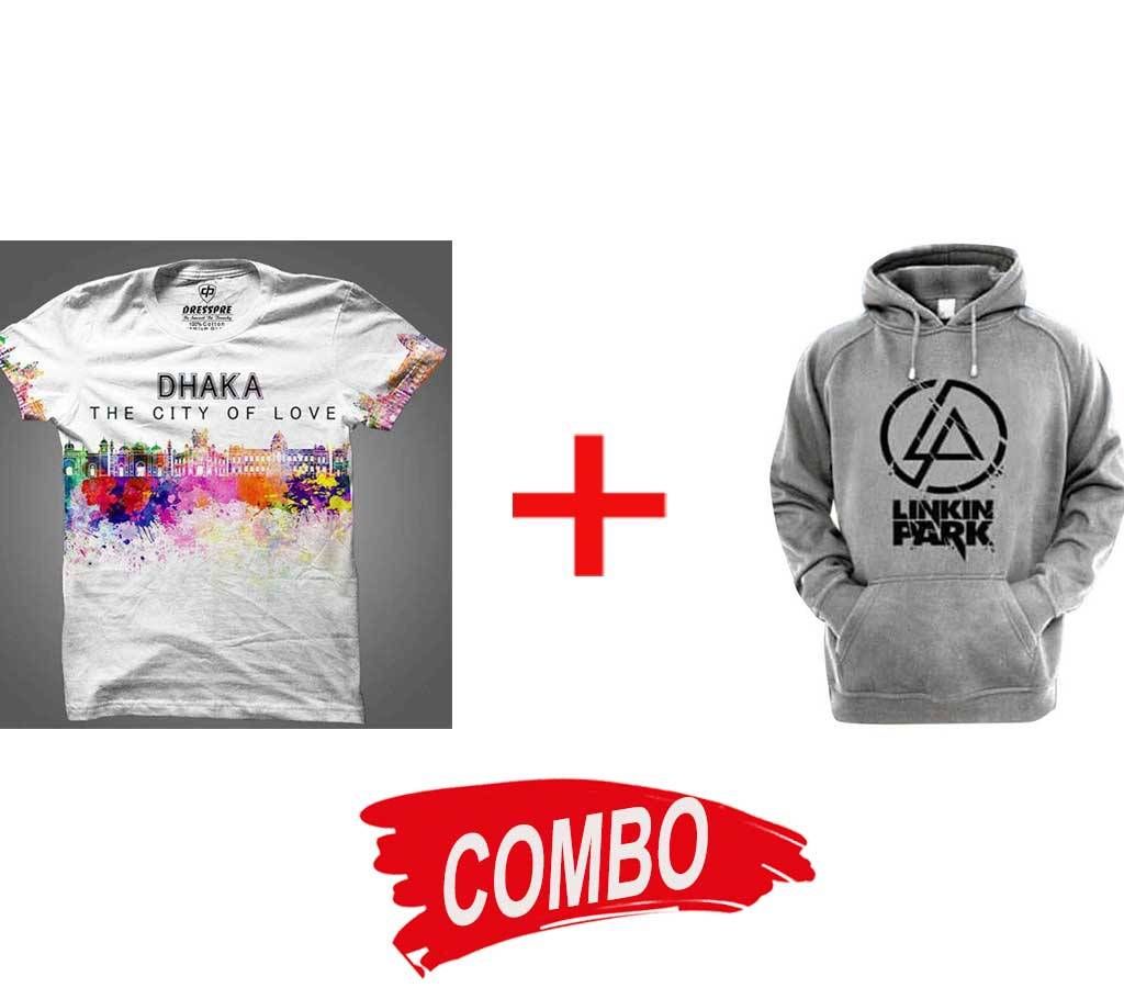 Linkin Park full sleeve winter hoodie for men+Half Sleeve Cotton T-Shirt Combo
