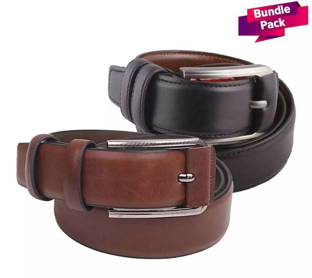 Mens Black Leather Belt and Brown Leather Belt Combo offer 