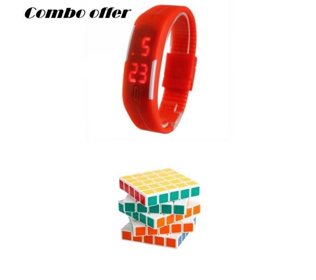 Combo Kids LED Sports Watches & Magic Rubik's - Cube