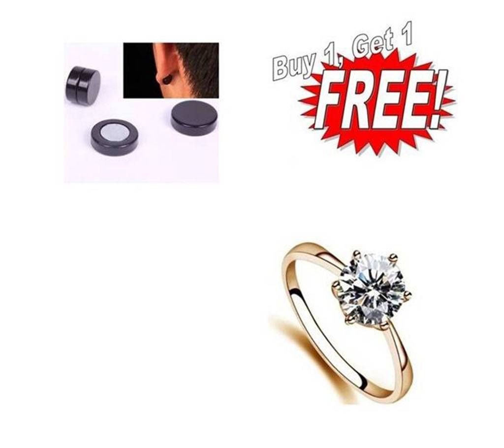 Buy One Men's Magnetic Ear Ring & Get One Finger Ring Free