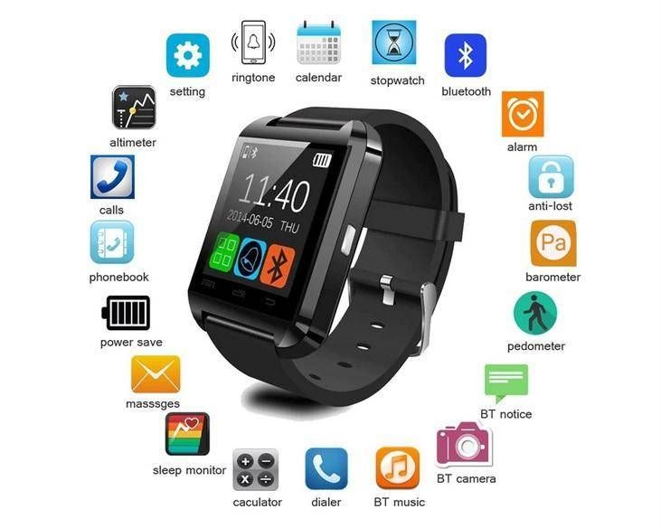 U8 Smart Watch Water Resistant Support SIM/TF Card Activity Monitor for Android/iPhone