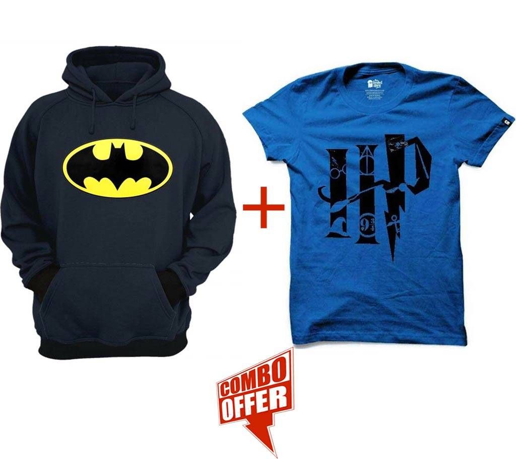 Batman-Org -Navy Blue-Mens-Hoodie+Gents Summer T-Shirt - Hp2 Combo Offer 