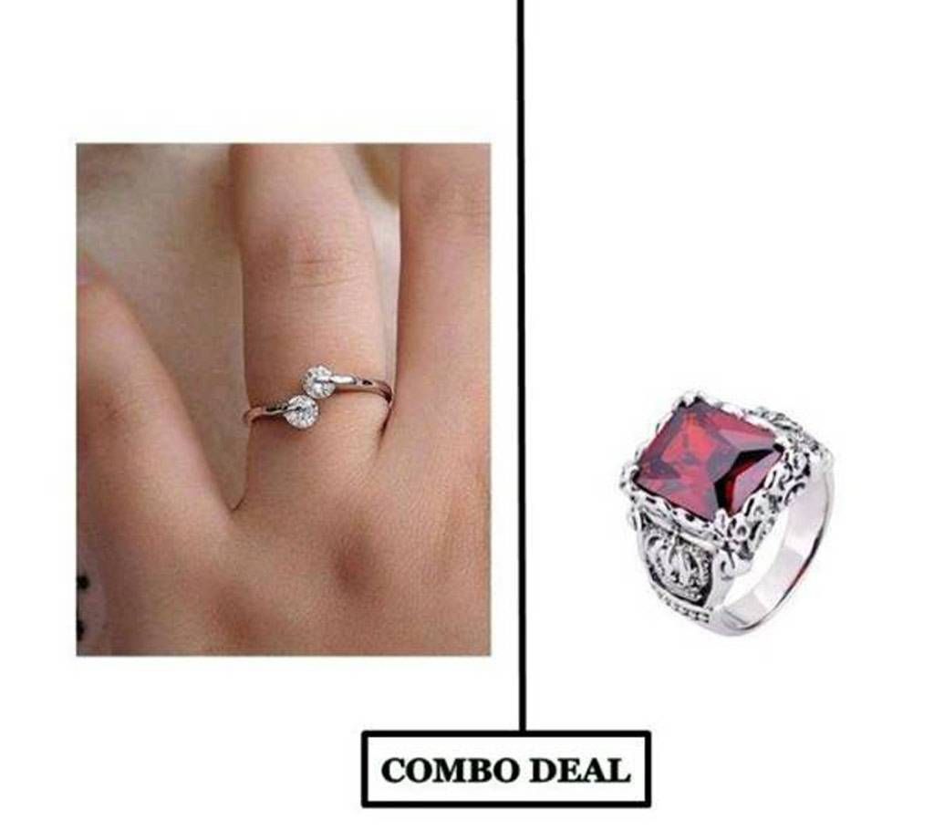 Combo Of Finger Rings for Couple - Silver and Rose