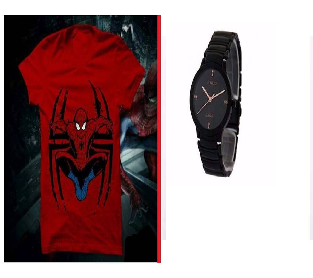 Spiderman Menz T-shirts and Rado Gents Recharge Watch - Combo