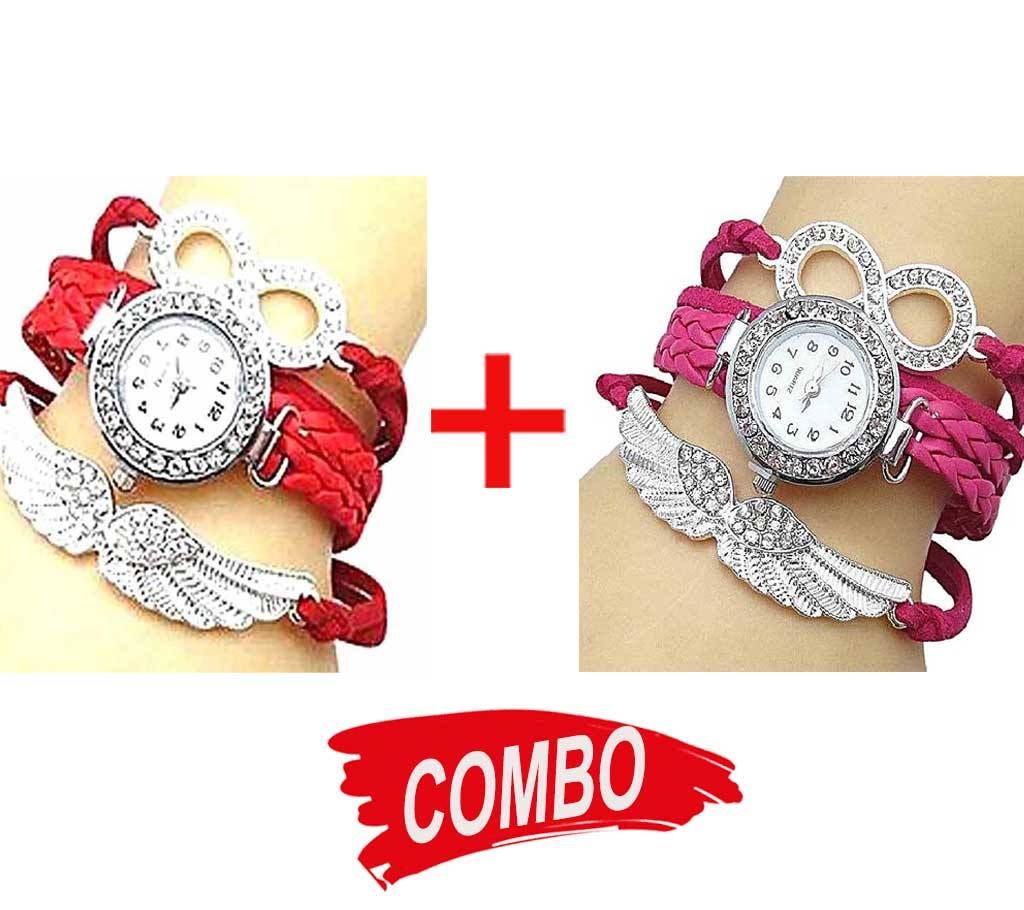 Pink + RED Bracelet Analog Watch for Women Combo Offer