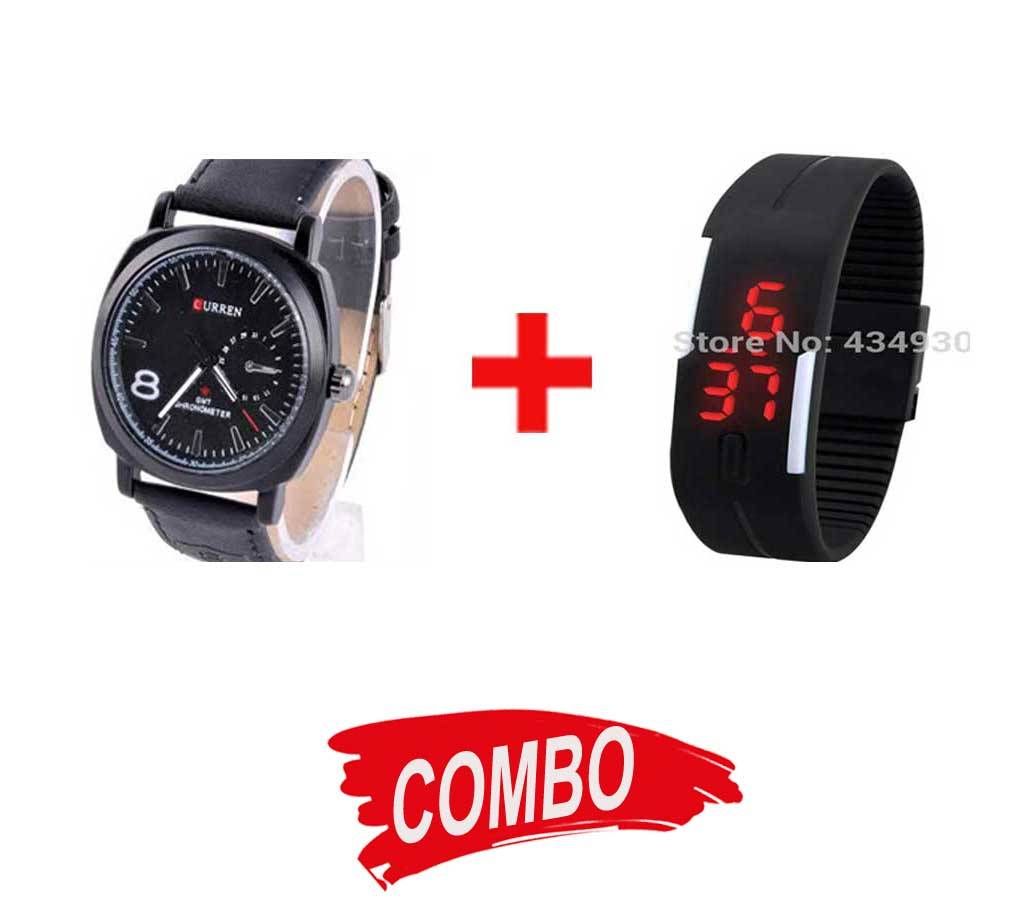 CURREN Gent's Watch (Replica) + LED Sports Watch - Combo Offer