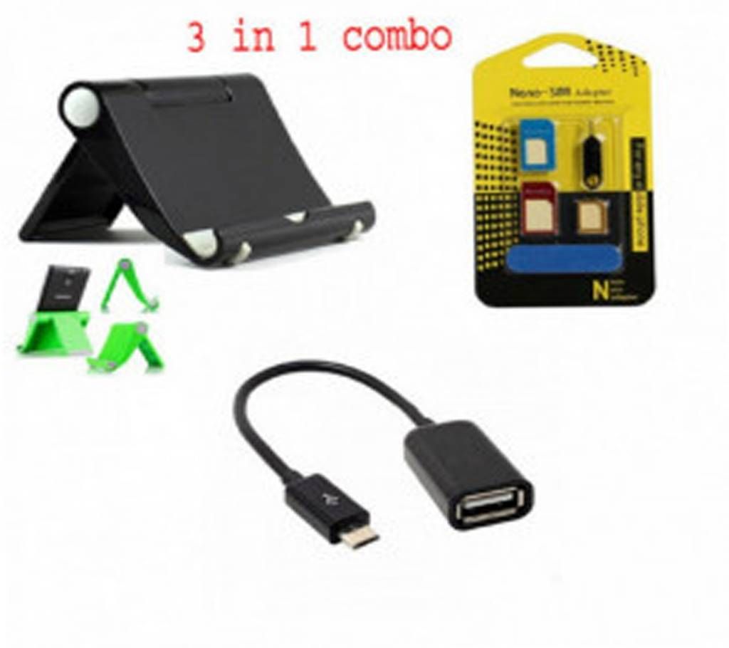 Tablet/Phone Holder+Mobile SIM Tray+OTG Cable Combo