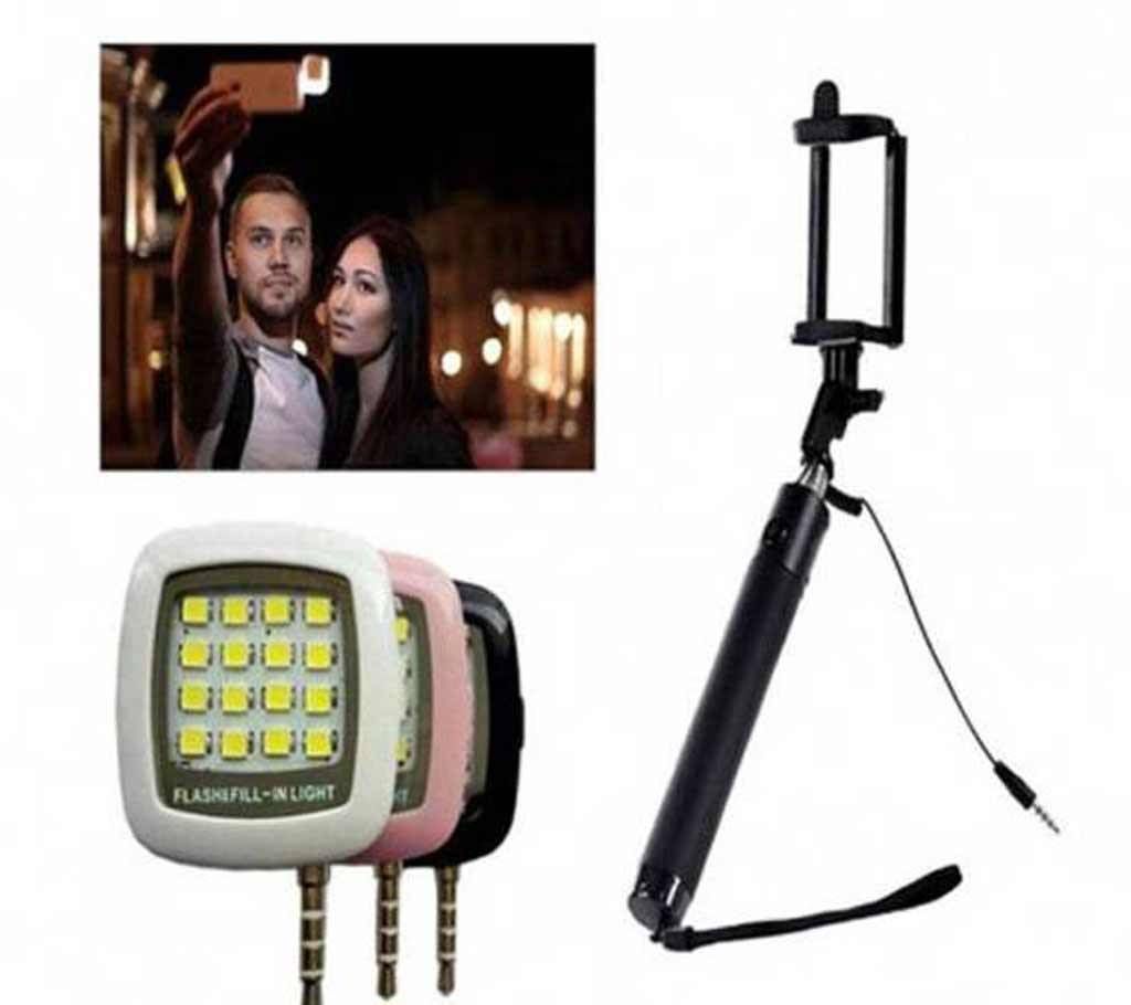 LED flash light and selfie stick combo