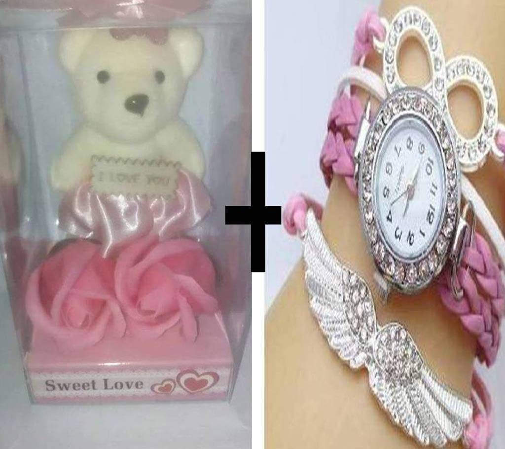 Teddy bear showpiece and Ladies Bracelet Watch Combo Offer