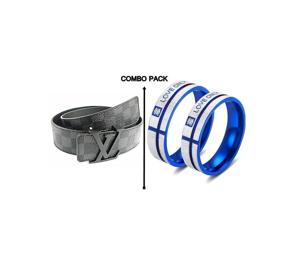 Louis Vuitton Damier Ebene Belt & Couple Finger Ring 