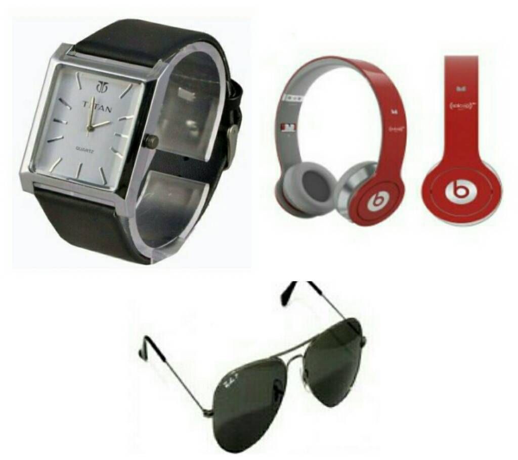 Beats Solo HD Wired Headphones (copy) + TITAN Gents Watch (copy) + Ray ban Sunglasses (copy) combo offer 
