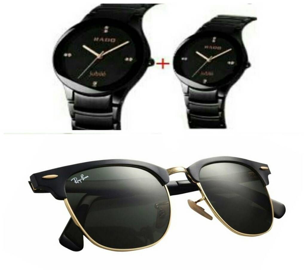 RADO 2 Pieces Couple Watch (copy) + Ray Ban Sunglasses for Men (Copy) Combo Offer