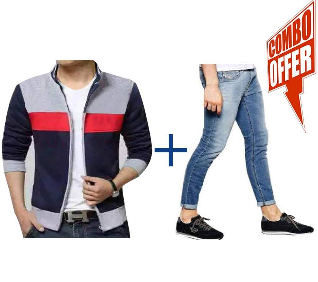 Gentle Regular Fit Cotton Jacket+semi narrow fit jeans pant for men Combo Offer 
