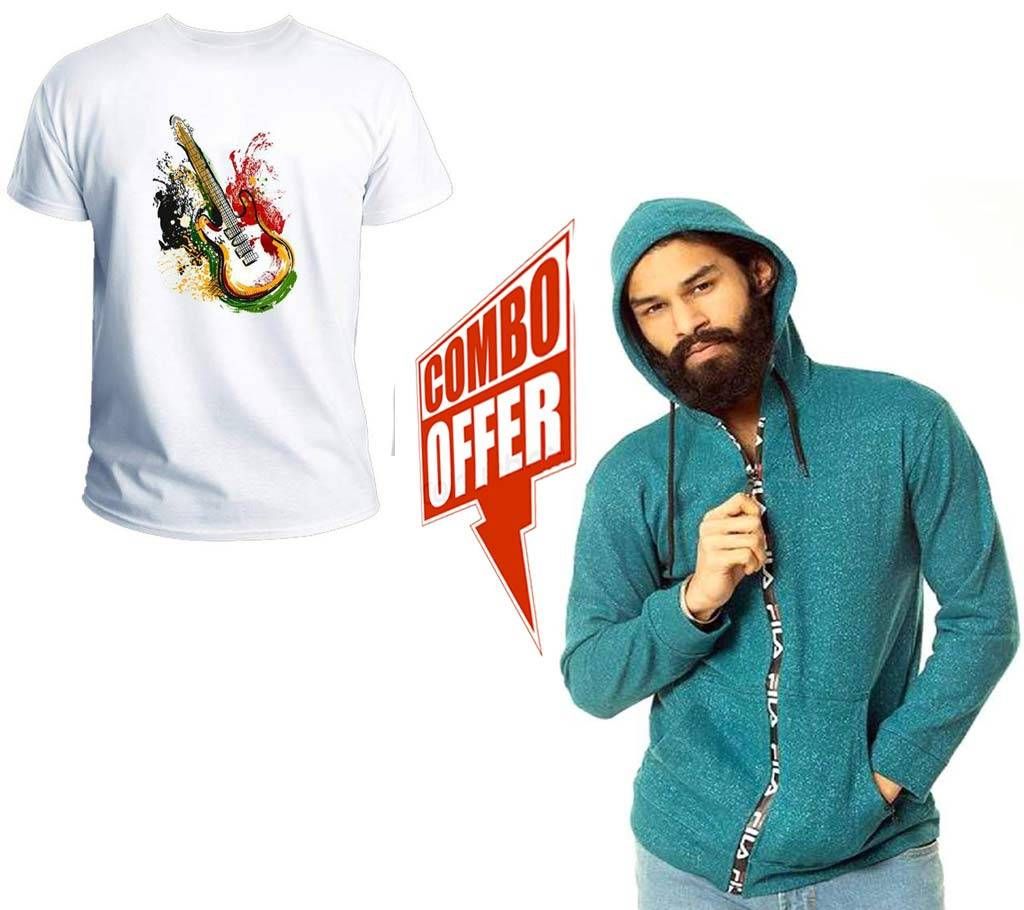Menz Cotton hoodie+Graffiti Guitar Men's half sleeve T-shirt combo offer 