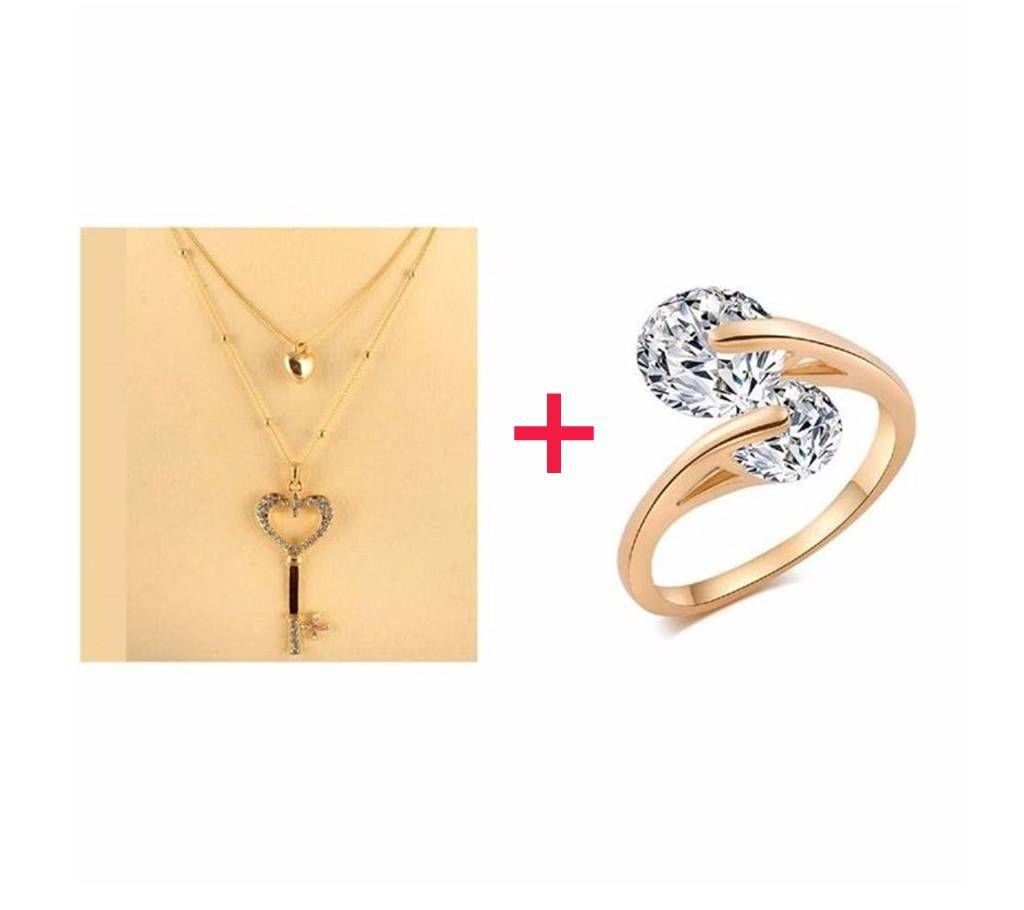 Heart shaped pendant +finger ring combo